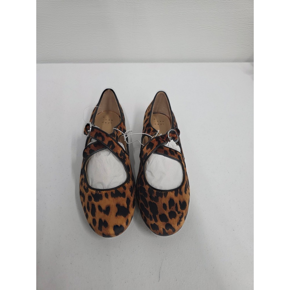A New Day Leopard Print Mary Jane Flats Double Buckle Strap Shoes Brown Size 7